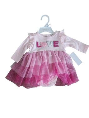Pink Glitter 'LOVE' Layered Baby Dress Sz 0/3 MONTHS